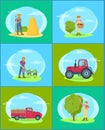 Farming Man and Woman Set Vector Illustration