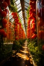 Farming organic vegetables building. Tomatoes greenhouse indoor