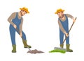 Farming People on Land Set Vector Illustration