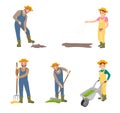 Farming People Sowing Set Vector Illustration