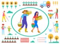 Farming Man and Woman with Gathered Goods Vector