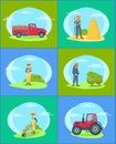 Farming Person and Lorry Set Vector Illustration