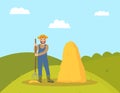 Farming Person and Hay Bale Vector Illustration