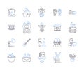 Farming production outline icons collection. Agriculture, Cultivation, Crops, Harvesting, Sowing, Yield, Livestock