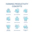 Farming productivity turquoise concept icons set