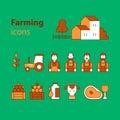 Farming products icons set, farm house, fruit vegetables, cow milk, meat Royalty Free Stock Photo