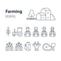 Farming products icons set, farm house, fruit vegetables, cow milk, meat Royalty Free Stock Photo