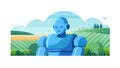 Farming Robot in a Green Field, Representing Smart Agriculture and Future Tech. vector design Generative AI Royalty Free Stock Photo