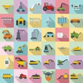 Farming robot icons set, flat style