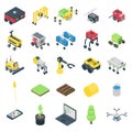 Farming robot icons set, isometric style