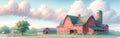 Farming Scene Pastel Colored Watercolor Springtime Barn Country AI Generated Painting
