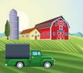 Farming silo storehouse pickup truck house barn field