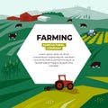 Farming template with tractors, cows, farm land