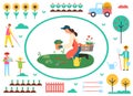 Farming Woman Planting Flowers Plantation Vector