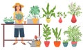 Farming Woman with Plants, Gardening Planting