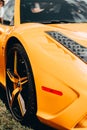Ferrari Yellow Race Car front headlight view Royalty Free Stock Photo