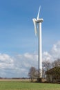 Farmland with damaged wind turbine after a heavy storm in the Netherlands Royalty Free Stock Photo