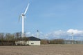 Farmland with damaged wind turbine after a storm in the Netherlands Royalty Free Stock Photo