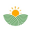 Farmland logo. Rural landscape design. Agriculture illustration, sunset Ã¢â¬â vector