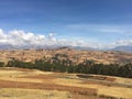 Farmland and mountains of the Peruvian Andes; landscape with copy space Royalty Free Stock Photo
