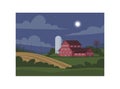 Farmland during night semi flat vector illustration