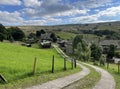 Rural landscape, with farms, fields and hills near, Leeming, Oxenhope, UK