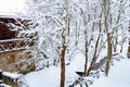 Farms and Farmhouses in the Snow. Windmill. Agriculture and Rural Life at Winter Background.