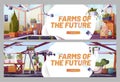 Farms of the future cartoon banners, plants grow