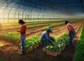 Farmworkers and Laborers, Crop, Nursery, and Greenhouse Fictional Work Enviroment Scene.