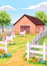Farmyard Outside Scenery Illustration