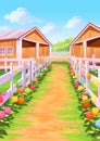 Farmyard Outside Scenery Illustration