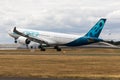 Farnborough, UK - July 17, 2018: Airbus flies the A330 NEO at the Farnborough Int`l Airshow, a new version of the A-330 widebody