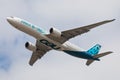 Farnborough, UK - July 17, 2018: Airbus flies the A330 NEO at the Farnborough Int`l Airshow, a new version of the A-330 widebody