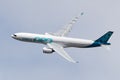 Farnborough, UK - July 17, 2018: Airbus flies the A330 NEO at the Farnborough Int`l Airshow, a new version of the A-330 widebody Royalty Free Stock Photo