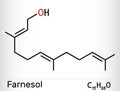 Farnesol molecule. It is derivative of terpenoids. It has a delicate odor and is used in perfumery. Skeletal chemical formula Royalty Free Stock Photo