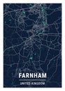 Farnham - United Kingdom Blue Dark City Map