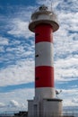 Faro de Fuelcaliente, red-white lighthouse tower on south of La Palma siland, Canary, Spain Royalty Free Stock Photo