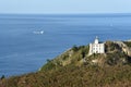 The Faro de la Plata Llighthouse and Cantabrian Sea. Monte Ulia, Pasaia, Gipuzkoa, Basque country, Spain