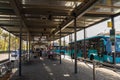 Maspalomas, Gran Canaria in Spain - December 11, 2017: Bus standing at Faro de Maspalomas bus and transportation station Royalty Free Stock Photo