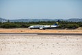 Faro, Portugal - July, 2018: Airliner from Ryanair takes off from Faro international airport FAO during daytime.