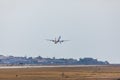 FARO, PORTUGAL - Juny 18, 2017 : Monarch Flights aeroplane departure from Faro International Airport. Monarch is a British airline Royalty Free Stock Photo