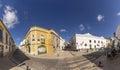 Old cobble stone street in the old town of Faro, Portugal, Algarve in panoramic view