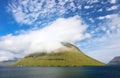 Faroe island landscape with moutain and sea near Klaksvik