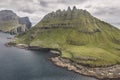 Faroe islands dramatic coastline viewed from helicopter. Vagar flight