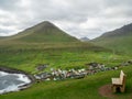 Faroe Islands, Eysturoy, Gjogv. View over the town from slopes of mountains surrounding the Gjogv. Royalty Free Stock Photo