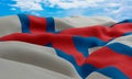 Faroe Islands flag in the wind. Realistic and wavy fabric flag. 3D rendering Royalty Free Stock Photo