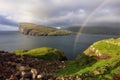 Faroe Islands landscape with rainbow, view of Risin and Kellingin, the giant and the witch view from Tjornuvik