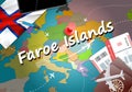 Faroe Islands travel concept map background with planes, tickets