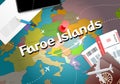 Faroe Islands travel concept map background with planes, tickets