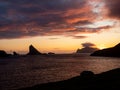 Vagar, Drangarnir, sunset view from the road to GÃÂ¡sadalur Royalty Free Stock Photo